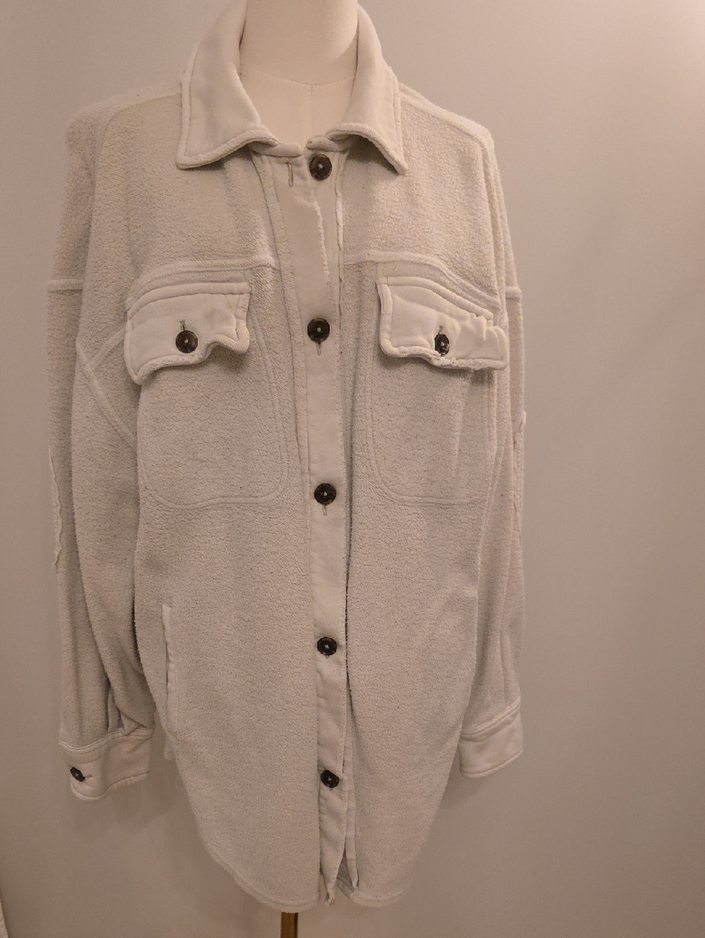 Free People Cream Knit Top Cozy Shacket Button Up Top